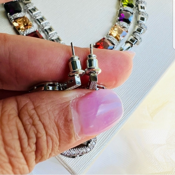 Swarovski Elements Amethyst Purple Emerald-cut Halo Earrings NEW - Picture 11 of 14